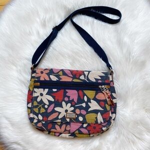 Fossil Blake Canvas Messenger Bag Floral Blue